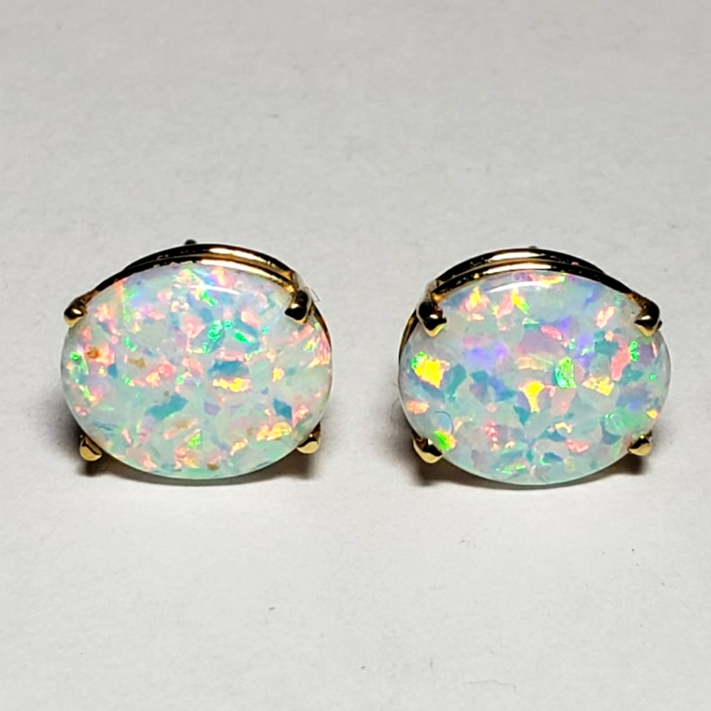 14kt gold over sterling synthetic opal stud earrings